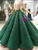 Dark Green Ball Gown Appliques Off The Shoulder Wedding Dress With Train