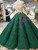 Dark Green Ball Gown Appliques Off The Shoulder Wedding Dress With Train