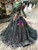 Dark Green Tulle Sequins Embroidery Appliques Long Sleeve Wedding Dress