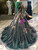 Dark Green Tulle Sequins Embroidery Appliques Long Sleeve Wedding Dress