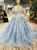 Blue Princess Ball Gown Tulle Appliques Long Sleeve Wedding Dress