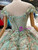 Green Ball Gown Tulle Appliques Bateau Cap Sleeve Wedding Dress