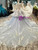 Gray Ball Gown Spaghetti Straps Long Sleeve White Appliques Wedding Dress With Pearls