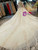 Champagne Ball Gown Tulle Appliques Long Sleeve Backless Beading Wedding Dress