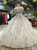 Ball Gown Tulle Sequins Gray Appliques Short Sleeve Wedding Dress With Train