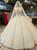 Champagne Ball Gown Lace Appliques Off The Shoulder Backless Wedding Dress