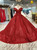 Gorgeous Red Ball Gown Sequins Off The Shoulder Wedding Dress