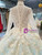 Blue Ball Gown Lave Appliques High Neck Long Sleeve Haute Couture Wedding Dresses