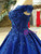 Stunning Blue Ball Gown Satin Appliques Off The Shoulder Wedding Dress