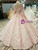 Pink Ball Gown Lace High Neck Long Sleeve Bakcless Appliques Wedding Dress