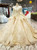 Champagne Tulle Lace Appliques Bateau Long Sleeve Wedding Dress With Beading