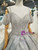 Silver Gray Tulle Sequins Spaghetti Straps Puff Sleeve Wedding Dress With Beading