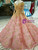 Pink Gold Ball Gown Sequins Appliques Off The Shoulder Wedding Dress With Beading