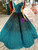 Blue Ball Gown Sequins Off The Shoulder Floor Length Wedding Dress