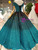 Blue Ball Gown Sequins Off The Shoulder Floor Length Wedding Dress