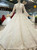 White Ball Gown Sequins Lace Appliques High Neck Long Sleeve Wedding Dress