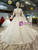 White Ball Gown Sequins Lace Appliques High Neck Long Sleeve Wedding Dress