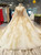 Champagne Ball Gown Tulle Lace Appliques Backless Wedding Dress With Beading