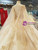 Champagne Ball Gown Tulle Lace Appliques Backless Wedding Dress With Beading