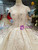 Light Champagne Tulle High Neck Cap Sleeve Backless Appliques Wedding Dress