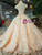 Champagne Ball Gown High Neck Backless Cap Sleeve Appliques Wedding Dress