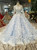 Blue Ball Gown Tulle Appliques Long Sleeve Wedding Dress With Beading