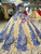 Gold Ball Gown Sequins Blue Appliques Off The Shoulder Wedding Dress