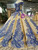 Gold Ball Gown Sequins Blue Appliques Off The Shoulder Wedding Dress