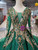 Green Ball Gown Sequins Gold Sequins Appliques Long Sleeve Wedding Dress