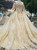 Champagne Ball Gown Lace Appliques Off The Shoulder Long Sleeve Wedding Dress