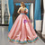 Pink Ball Gown Sequins Blue Embroidery Appliques One Shoulder Sweet 16 Prom Dress