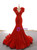 Red Mermaid Sequins Deep V-neck Prom Dress With Train