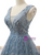 Gray Blue Ball Gown Tulle Appliques V-neck Backless Prom Dress