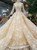 Champagne Lace V-neck Long Sleeve Haute Couture Wedding Dresses With Beading