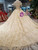 Champagne Ball Gown Lace Off The Shoulder Wedding Dress With Beading