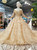 Champagne Gold Tulle Sequins Off The Shoulder Beading Wedding Dress