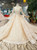 Champagne Ball Gown Lace Sequins Square Long Sleeve Wedding Dress