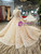 Champagne Ball Gown Lace Sequins Square Long Sleeve Wedding Dress
