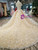 Champagne Ball Gown Lace Appliques Off The Shoulder Wedding Dress With Beading