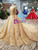 Champagne Gold Tulle Sequins Bling Bling V-neck Backless With Train