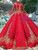 Red Ball Gown High Neck Backless Long Sleeve Sequins Appliques Wedding Dress