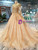 Champagne Tulle High Neck Long Sleeve Backless Weding Dress With Beading