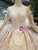 Champagne Ball Gown Lace Sequins Long Sleeve Wedding Dress With Train