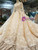 Champagne Ball Gown Lace Tulle High Neck Long SLeeve Appliques Wedding Dress