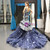 Navy Blue Mermaid Tulle Lace Appliques V-neck Backless Prom Dress