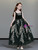 In Stock:Ship in 48 Hours Dark Green Velvet Sequins Appliques Flower Girl Dress