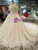 Champagne Ball Gown Tulle Sequins Off The Shoulder Wedding Dress With Removable Train