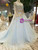 Blue Ball Gown Tulle High Neck Long Sleeve Appliques Wedding Dress