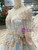 Blue Ball Gown Tulle High Neck Long Sleeve Appliques Wedding Dress