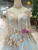 Blue Ball Gown Tulle High Neck Long Sleeve Appliques Wedding Dress